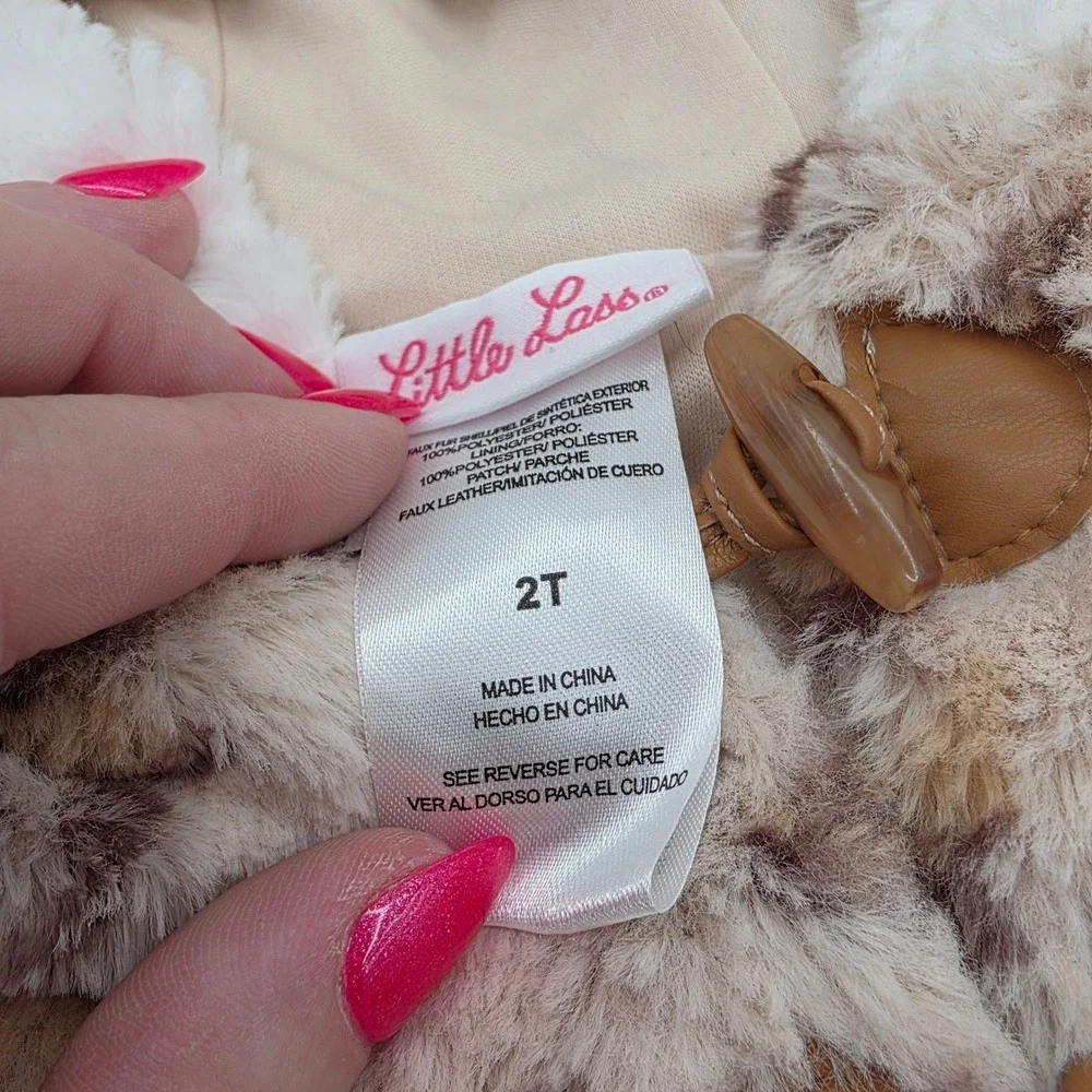 Little Lass Toddler Girls Leopard Faux Fur Hooded Toggle Vest Bear Ears 2T